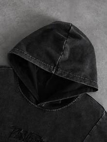 PAVTROS Men's Casual Washed Letter Embroidered Hoodie, Goth - Black - View 6