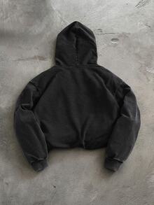 PAVTROS Men's Casual Washed Letter Embroidered Hoodie, Goth - Black - View 2