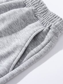 Slaydiva MILANO Casual Letter Print Crew Neck Long Sleeve & Shorts 2pcs Set For Women, Spring/Autumn And Winter - Light Grey - View 8