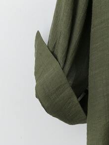SHEIN LUNE 大码休闲领衬衫，简约、百搭、时尚、透气、舒适的女式衬衫 - 綠色 - 查看 5