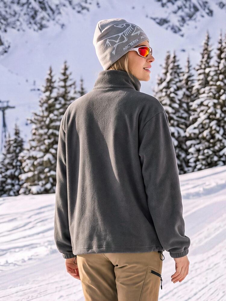 In My Nature Women's Long Sleeve Zipper Pocket Stand Collar Outdoor Fleece Jacket Sportswear Hiking Camping Skiing Snowboarding, For Fall Winter - Grey - View 6