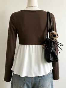 Lalippa Women's 2 In 1 Patchwork Casual Daily Long Sleeve Top - Multicolor - View 2