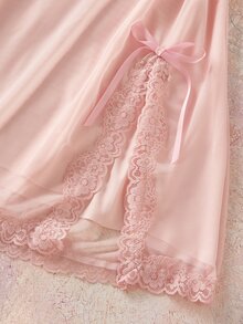 Elorette Women's Solid Color Bow Decor Flutter Sleeve Nightgown - Dusty Pink - View 3