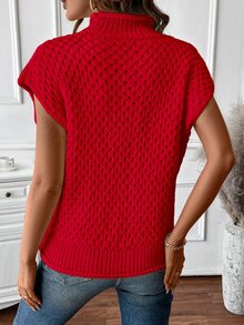 SHEIN LUNE Women Elegant Red Romantic Texture Sleeveless Crew Neck Knit Sweater Valentine's Day, Christmas - Red - View 2