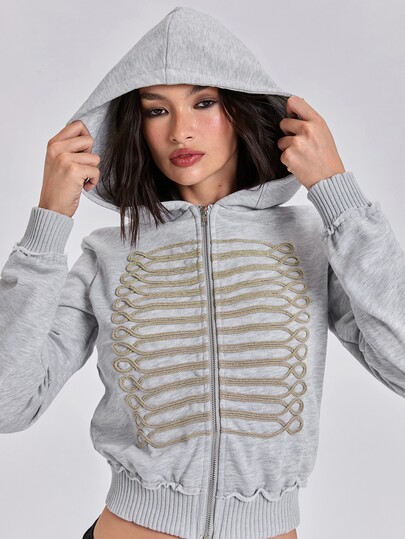 Sudadera con capucha abierta estilo Y2K Grunge Napoleon de otoño/invierno, color contrastante, bordada, lavada y desgastada