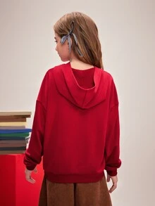HARRY POTTER X SHEIN Tween Girl Cartoon Owl Letter Print Red And Gold Casual Preppy Versatile Sweatshirt School Autumn - Red - View 2