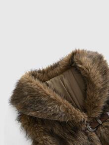 ROMWE Spring/Summer/Autumn/Winter Y2K Rock Style Metal Buckle Waist-Exposing Faux Fur Vest - Camel - View 9