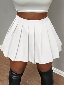 Slaydiva Sexy Mini Pleated Solid Color Skirt For Club, School - White - View 7
