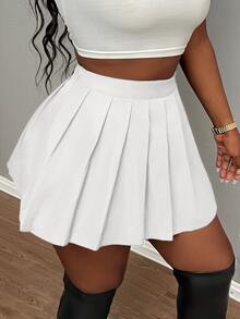 Slaydiva Sexy Mini Pleated Solid Color Skirt For Club, School - White - View 5