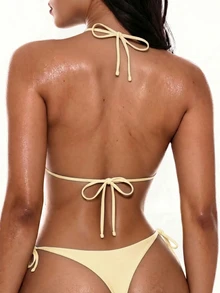 Oceva Women's Beaded Halter Tie Bikini Top For Beach Vacation - Pearl White - View 3