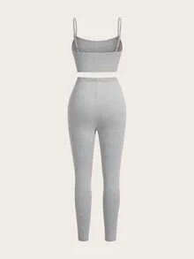 Slaydiva Women's Casual Basic Tight-Fitting Strap Vest And Pants Two-Piece Set, Suitable For Summer - Grey - View 3