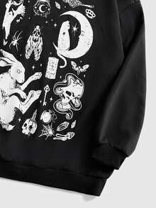 ROMWE Goth Plus Size Women Rabbit Pattern Casual Everyday Long Sleeve Sweater - Black - View 3