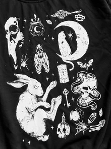 ROMWE Goth Plus Size Women Rabbit Pattern Casual Everyday Long Sleeve Sweater - Black - View 2