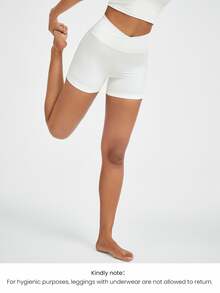 GLOWMODE 4.3" FeatherFit™ Crossover Anti-Slip Biker Shorts With Built-In Seamless Shorts Low Impact Yoga Pilates Daily Gym - White - View 7