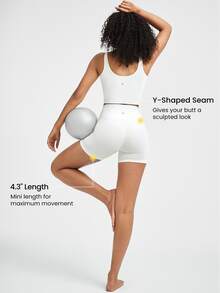 GLOWMODE 4.3" FeatherFit™ Crossover Anti-Slip Biker Shorts With Built-In Seamless Shorts Low Impact Yoga Pilates Daily Gym - White - View 3