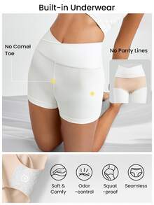 GLOWMODE 4.3" FeatherFit™ Crossover Anti-Slip Biker Shorts With Built-In Seamless Shorts Low Impact Yoga Pilates Daily Gym - White - View 2