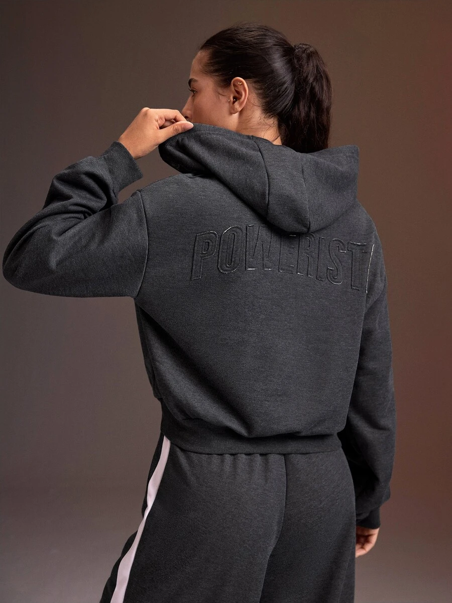 Powerista Women's Solid Color Drop Shoulder Long Sleeve Casual Hooded Sweatshirt - Dark Grey - View 1