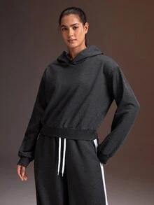 Powerista Women's Solid Color Drop Shoulder Long Sleeve Casual Hooded Sweatshirt - Dark Grey - View 5