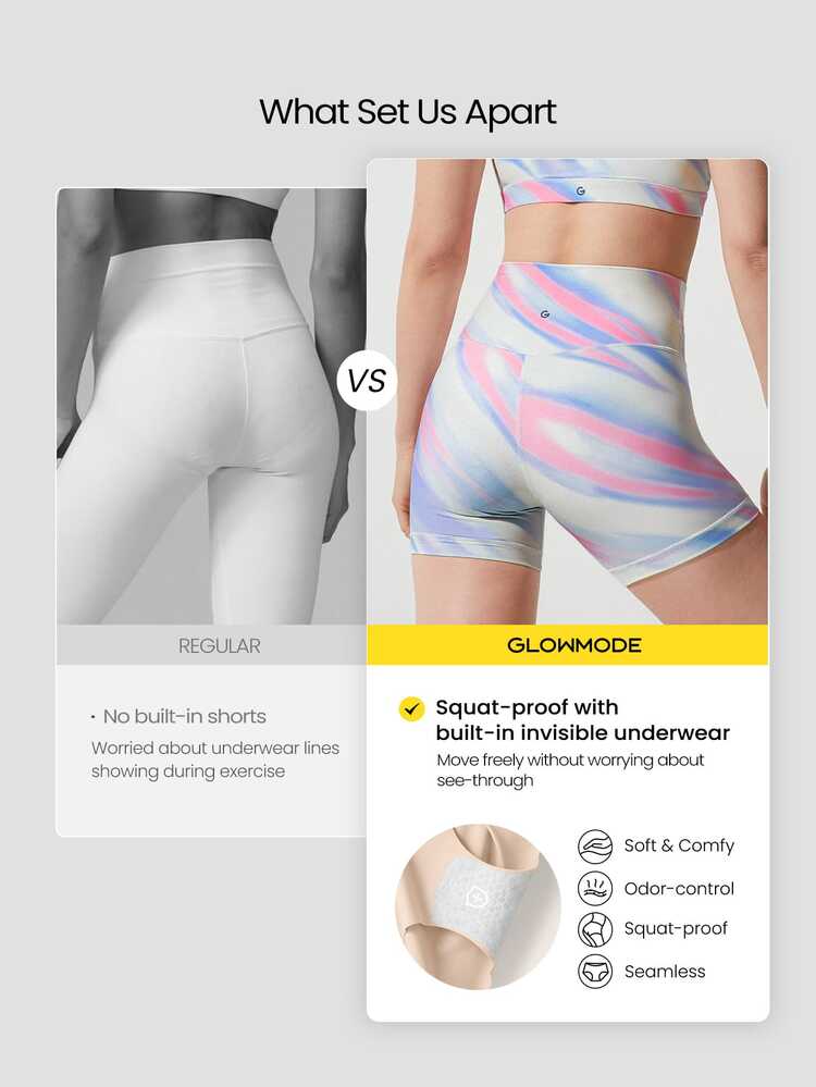 GLOWMODE 4.3" FeatherFit™ Crossover Anti-Slip Biker Shorts With Built-In Seamless Shorts Low Impact Yoga Pilates Daily Gym - Multicolor - View 2