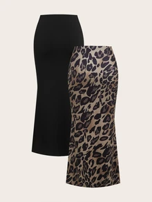 Slaydiva Women's 2pcs Black Bow And Leopard Print Skirts - Multicolor - View 9