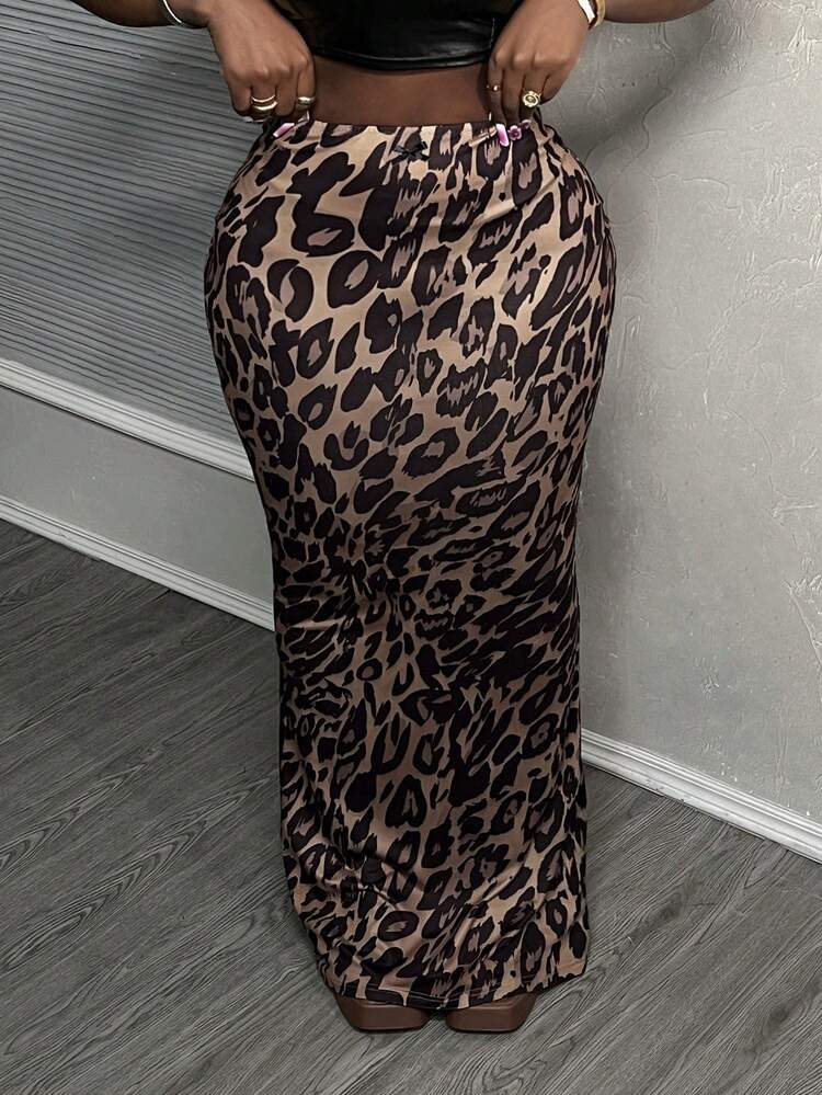 Slaydiva Women's 2pcs Black Bow And Leopard Print Skirts - Multicolor - View 5