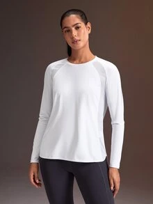 Powerista Women's Solid Color Round Neck Raglan Long Sleeve Sports T-Shirt - White - View 7