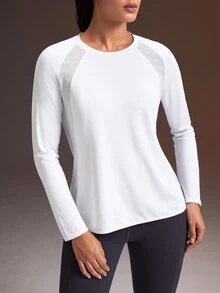 Powerista Women's Solid Color Round Neck Raglan Long Sleeve Sports T-Shirt - White - View 6