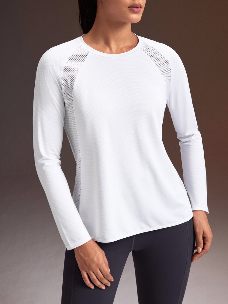 Powerista Women's Solid Color Round Neck Raglan Long Sleeve Sports T-Shirt - White - View 6