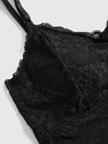 ROMWE Goth Women's Bra Top, Removable Padded, Wireless Bra, Solid Color Camisole, Lace Bra, Breathable Blouse, Sports Bra - Black - View 4