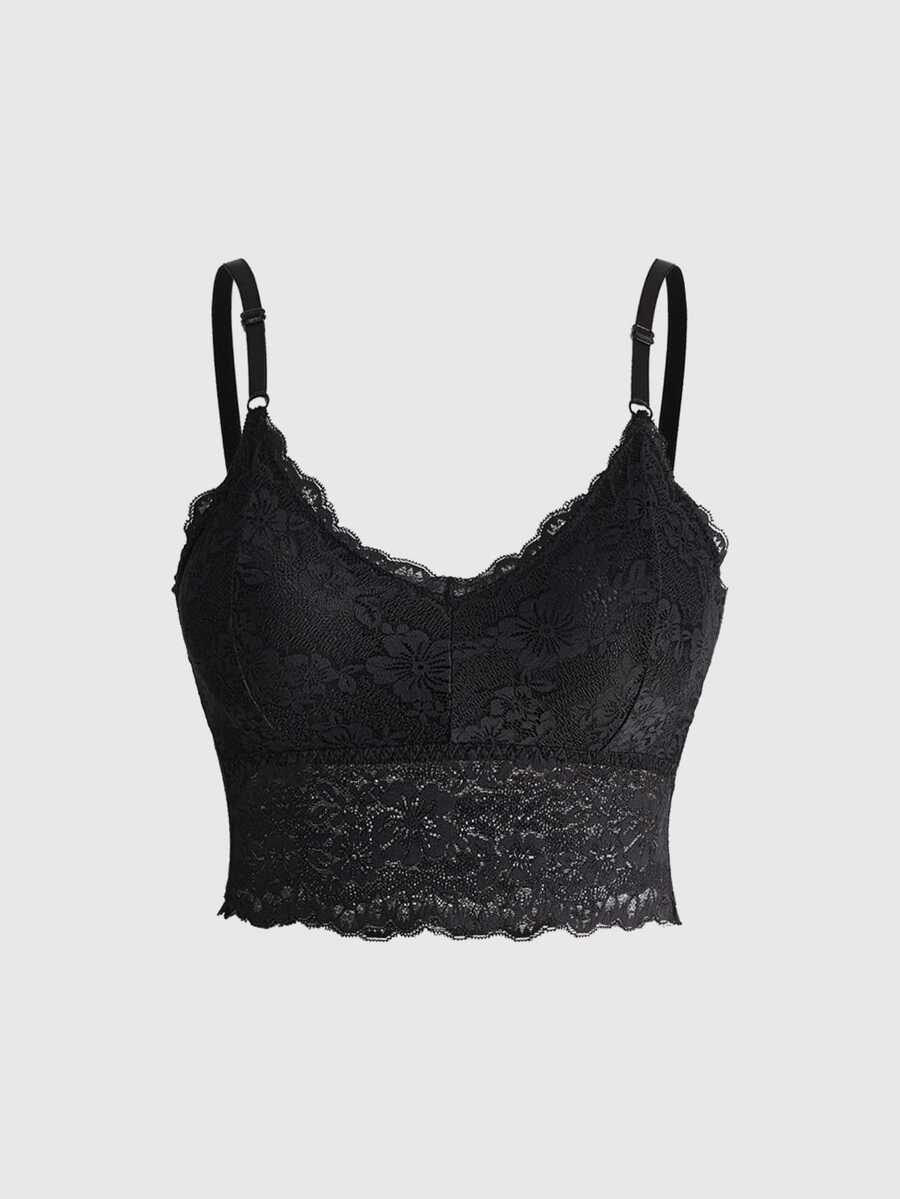ROMWE Goth Women's Bra Top, Removable Padded, Wireless Bra, Solid Color Camisole, Lace Bra, Breathable Blouse, Sports Bra