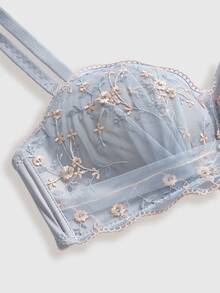 Sweetness Ladies Push-Up Lace Floral Backless Strapless Bra For Small Bust [For Flat Chest], Cool Light Blue - Blue - View 3