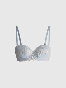 Sweetness Ladies Push-Up Lace Floral Backless Strapless Bra For Small Bust [For Flat Chest], Cool Light Blue - Blue - View 1