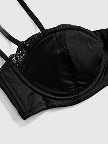 ROMWE Goth Women's Cup Bra, Half Cup Bra, Wireless, Summer, Push Up, Gather, Reduce The Chest, Lingerie - Black - View 3