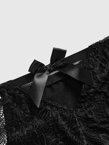 ROMWE Goth 1 Set Women's Black Sexy Lingerie Set, Elegant Lace Breathable Non-Sagging Bra Set, Comfortable Bra Set - Black - View 5