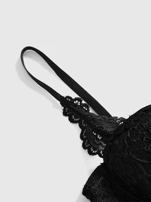 ROMWE Goth 1 Set Women's Black Sexy Lingerie Set, Elegant Lace Breathable Non-Sagging Bra Set, Comfortable Bra Set - Black - View 4