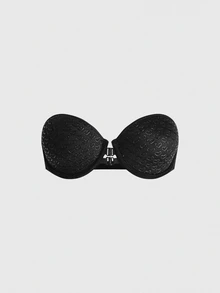 ROMWE Y2K Women's Black Strapless Bra, Sexy Invisible Strapless Bra With Front Clasp, Underwire Push Up Bra With Backless Design, Invisible Non-Slip Supportive Thin Top Thick Bottom Bra For Small Bust - Black - View 2