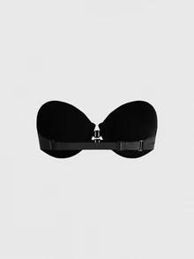 ROMWE Y2K Women's Black Strapless Bra, Sexy Invisible Strapless Bra With Front Clasp, Underwire Push Up Bra With Backless Design, Invisible Non-Slip Supportive Thin Top Thick Bottom Bra For Small Bust - Black - View 3