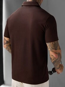 SLATEMANN 男士夏季休閒字母印花翻領 Polo 衫 - 棕色 - 查看 4