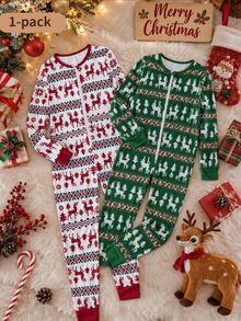 Girls' Fitted Long Sleeve Long Pants Jumpsuit With Red And White And Zipper, Loungewear Christmas Home Holiday Fall Cute Snug Fit - Multicolor - View 9