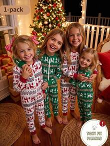 Girls' Fitted Long Sleeve Long Pants Jumpsuit With Red And White And Zipper, Loungewear Christmas Home Holiday Fall Cute Snug Fit - Multicolor - View 8