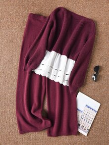 CosyJoli Plus Size Women's Solid Color Sweater Patchwork Set Suitable For Dating, Vacation, Party, Daily Outings, Gatherings, Outdoor Activities Winter - Red - View 3