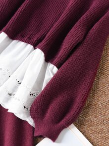 CosyJoli Plus Size Women's Solid Color Sweater Patchwork Set Suitable For Dating, Vacation, Party, Daily Outings, Gatherings, Outdoor Activities Winter - Red - View 7