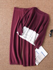 CosyJoli Plus Size Women's Solid Color Sweater Patchwork Set Suitable For Dating, Vacation, Party, Daily Outings, Gatherings, Outdoor Activities Winter - Red - View 6
