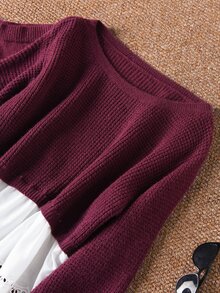 CosyJoli Plus Size Women's Solid Color Sweater Patchwork Set Suitable For Dating, Vacation, Party, Daily Outings, Gatherings, Outdoor Activities Winter - Red - View 8