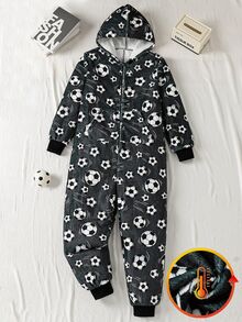Minimalist Dark Gray Soccer Pattern Jogger Pants For Teen Boys Fleece-Lined And Thickened Autumn/Winter - Dark Grey - View 3