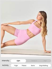 GLOWMODE 4.3" FeatherFit™ Crossover Anti-Slip Biker Shorts With Built-In Seamless Shorts Low Impact Yoga Pilates Daily Gym - Bubblegum Pink - View 8