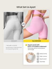 GLOWMODE 4.3" FeatherFit™ Crossover Anti-Slip Biker Shorts With Built-In Seamless Shorts Low Impact Yoga Pilates Daily Gym - Bubblegum Pink - View 2