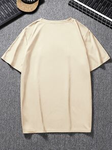 HypeHours Men's Summer Cartoon Cat Printed Round Neck Loose Casual T-Shirt With Drop Shoulder Sleeves - Khaki - View 2