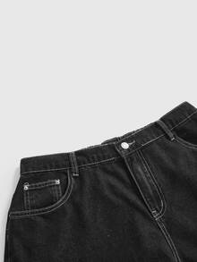 ROMWE Grunge Punk Dark Punk Plus Size Women's Denim Shorts Skull Print Wide Leg 7-Point Pants Street Rock Outfit Halloween - Black - View 4