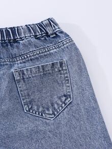 SHEIN Tween Girls Ripped Jeans Pink Blue Butterfly Summer Streetwear Cute School Back-To-School Sweet Y2K Light Denim Bow Embroidery Wide Leg - Light Wash - View 6